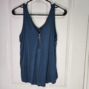 3/$21! Dark Teal Sleeveless Top With Front Zipper, Dynamite, Small
